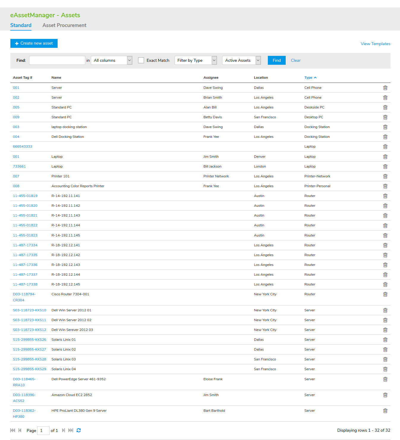 Change Management Asset List