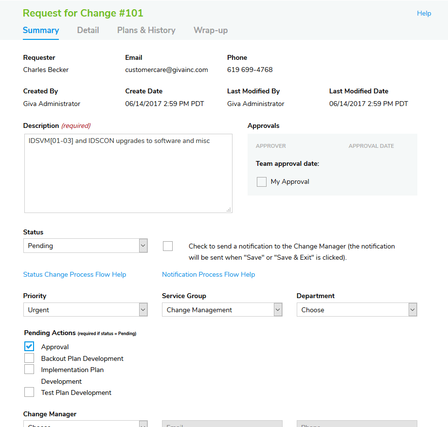 Change Management RFC Waiting for Approval