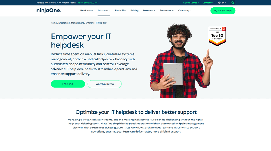 NinjaOne Enterprise IT Helpdesk IT Help Desk Software