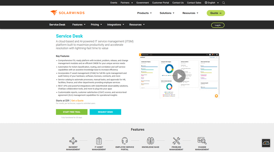 SolarWinds IT Service Management ITSM Software