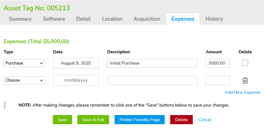 Asset Expenses Tracking
