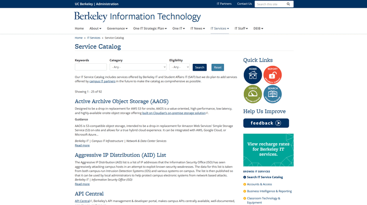 Berkeley Information Technology Services Catalog
