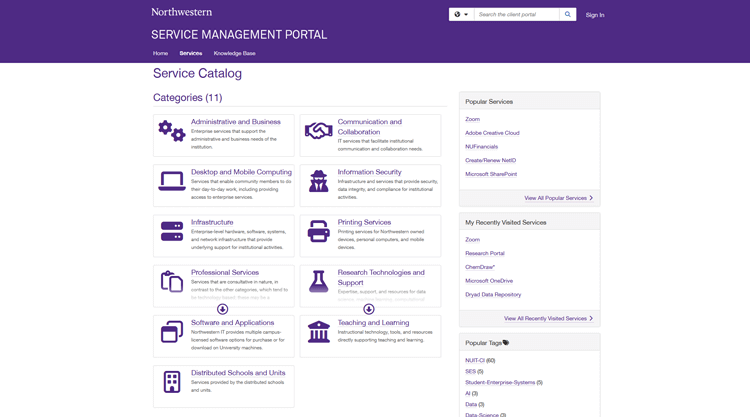 Northwestern Service Management Portal
