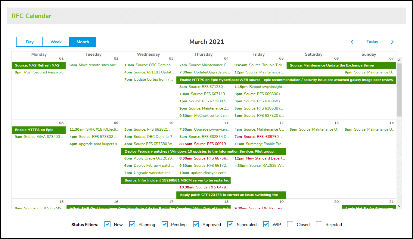 IT Change Management Change Schedule