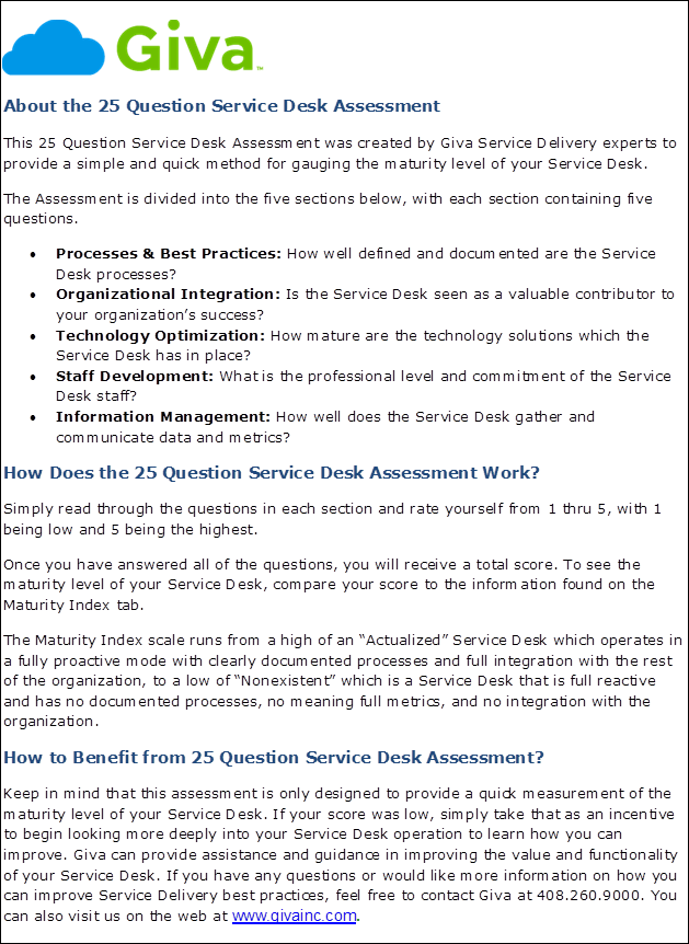 Service Desk Assessment